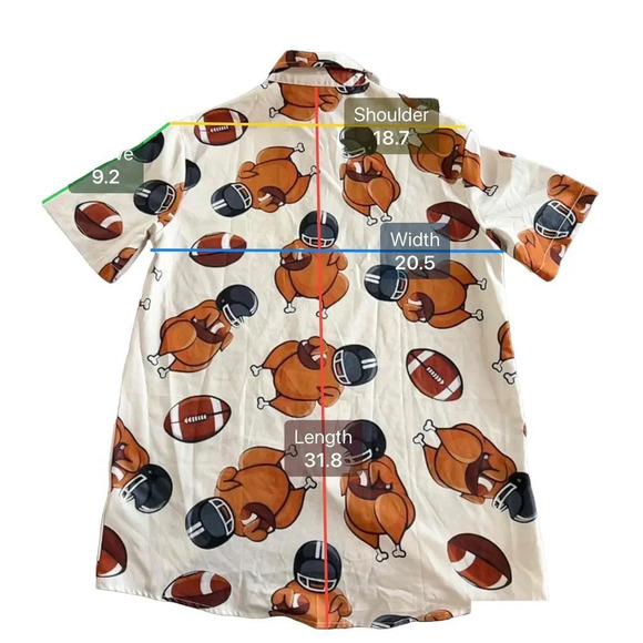 Mokaloha Men's Thanksgiving Fun Turkey Football Print Short Sleeve Button Down - Picture 5 of 7